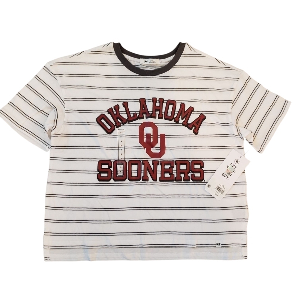 47 Brand Oklahoma Sooners Striped Crop Tee Small NWT